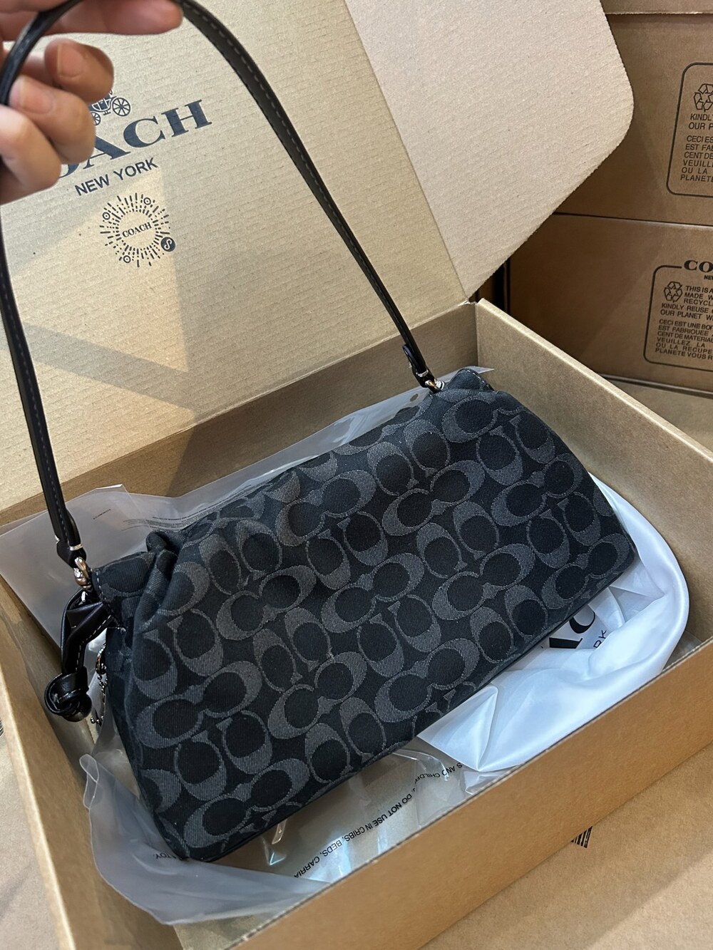Coach Black Signature Denim Small Shoulder Underarm Bag - Picture 2 of 12